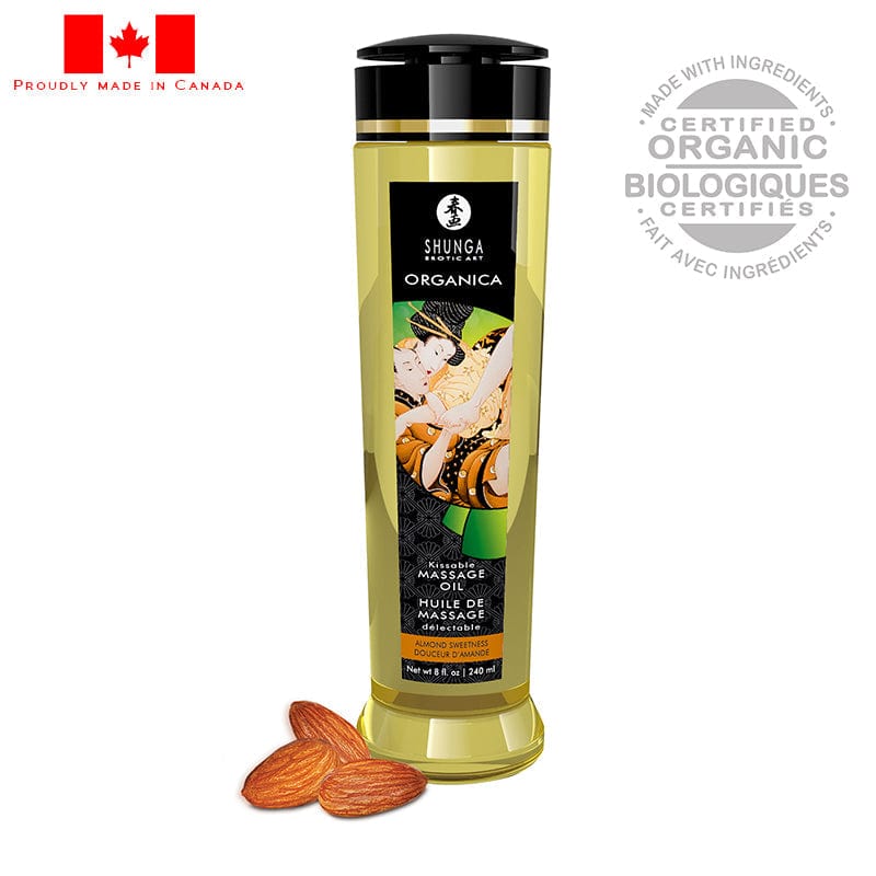 8oz Shunga Organic Almond - flavored Erotic Massage Oil with Exotic Green Tea Taste
