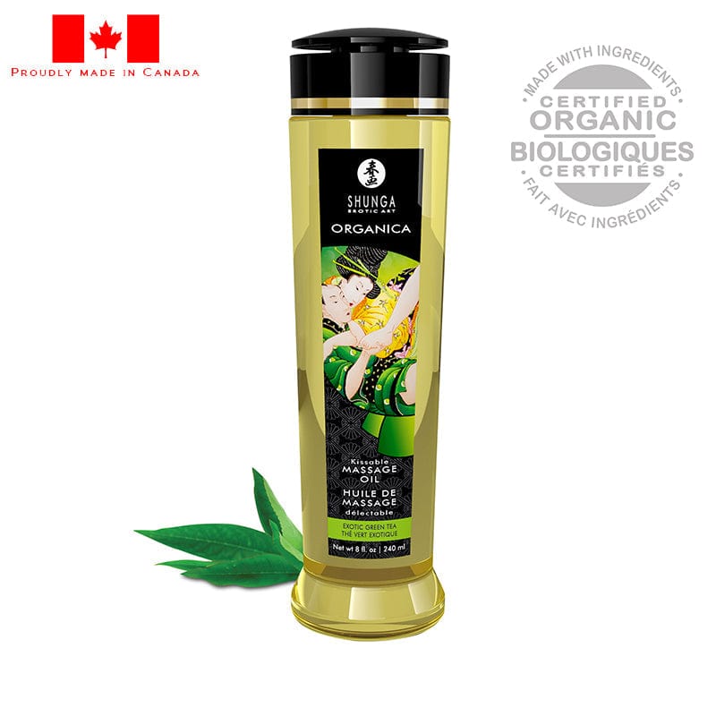 8oz Shunga Organic Erotic Massage Oil with Refreshing Green Tea Flavor