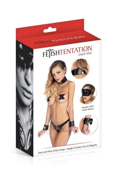 Adjustable Fetish Leather - Look Neck and Wrist Chain Strap Set