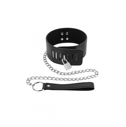 Fetish Tentation Adjustable Padlocked Leather - Style Choker Necklace with Metal Leash