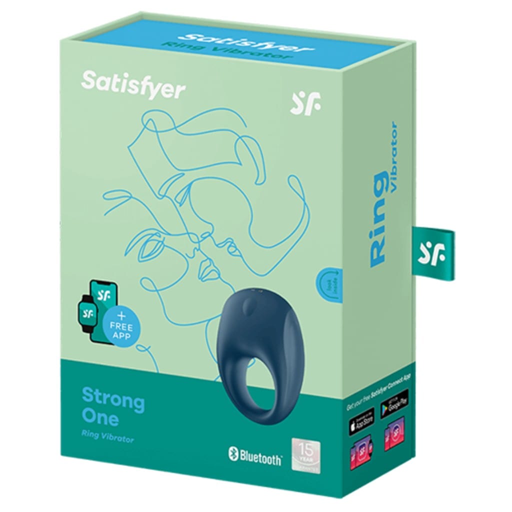 Satisfyer Strong One Blue Silicone Vibrating Cock Ring for Enhanced Intimacy