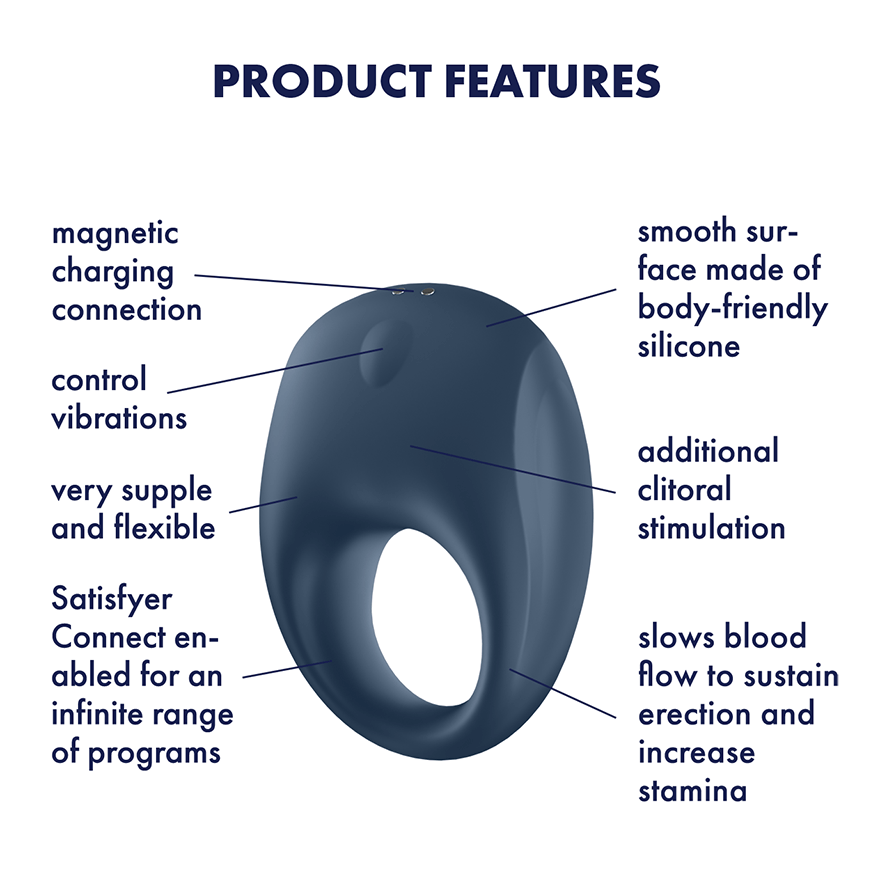 Satisfyer Strong One Blue Silicone Vibrating Cock Ring for Enhanced Intimacy