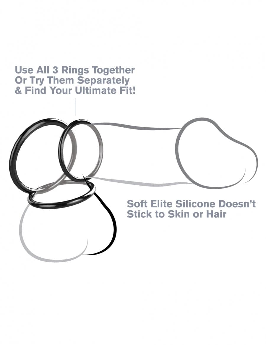 Pipedream Products Fantasy C-Ringz 3-Piece Stamina Cock Ring Set in Classic Black for Men
