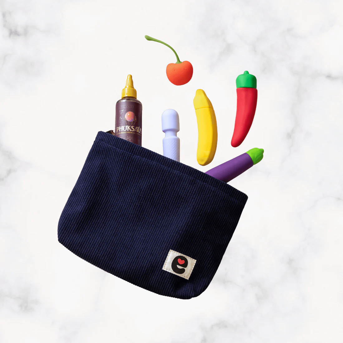 Stylish Midnight Blue Corduroy Emojibator Intimate Pleasure Storage Pouch