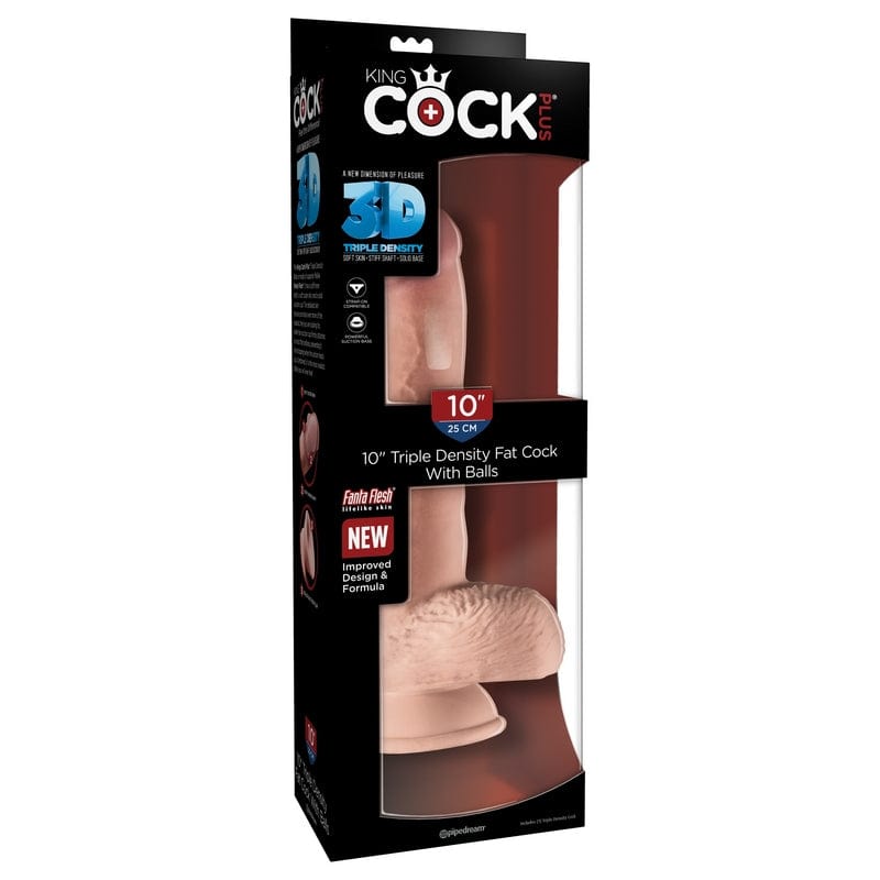 Pipedream King Cock Plus 10-Inch Triple Density Fat Beige Cock with Balls