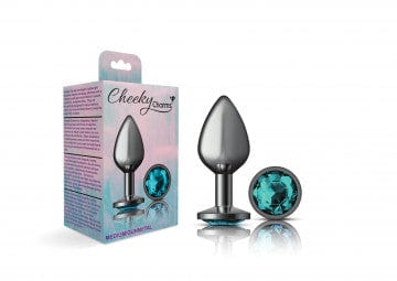 Alluring Gunmetal Grey and Teal Gemstone - Adorned Metal Butt Plug by Cheeky Charms