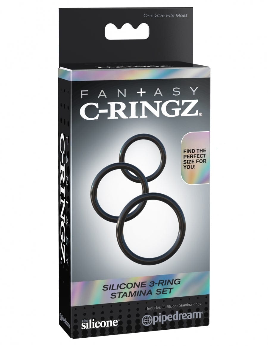 Pipedream Products Fantasy C-Ringz 3-Piece Stamina Cock Ring Set in Classic Black for Men