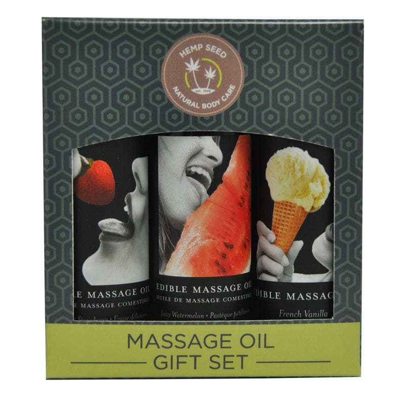 Delicious Earthly Body Edible Massage Oil Gift Set Featuring Strawberry, Vanilla, and Watermelon Flavors