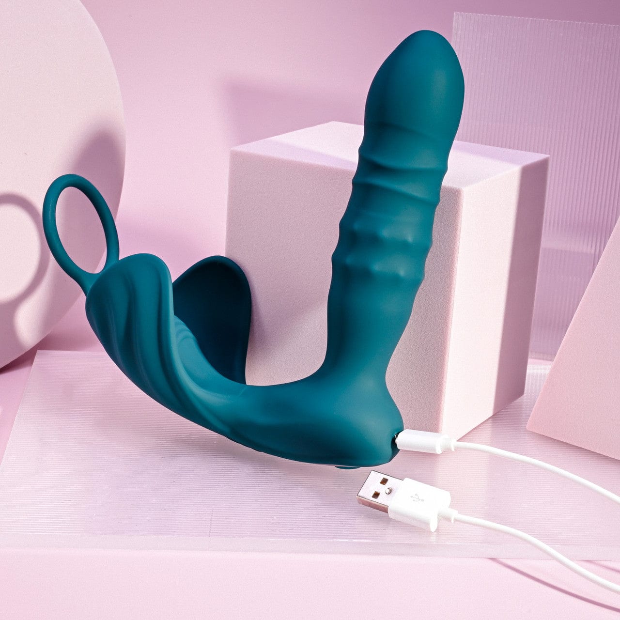 Playboy's Exciting Thrusting Beaded Butt Plug with Vibrating Ball Ring