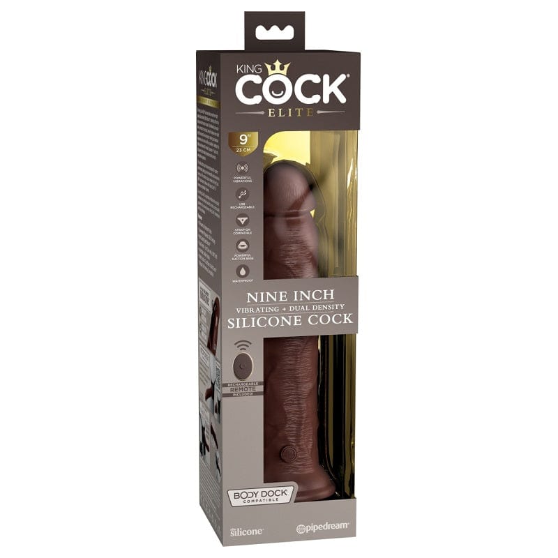 Pipedream King Cock Elite 9-Inch Brown Vibrating Silicone Dildo with Remote