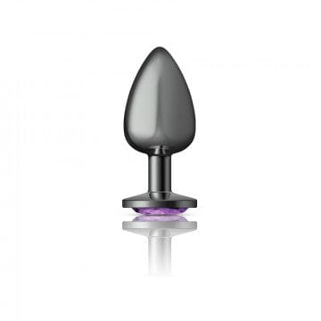 Alluring Gunmetal Grey and Purple Gemstone - Adorned Cheeky Charms Metal Butt Plug for Anal Pleasure