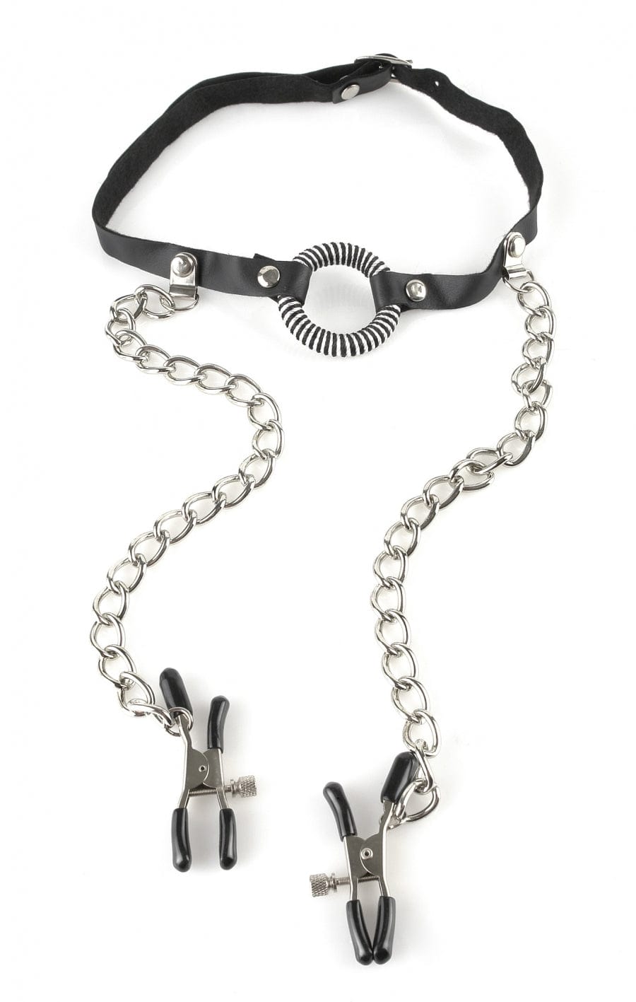 Pipedream Products Fetish Fantasy Adult O-Ring Gag with Attached Nipple Clamps for BDSM Play