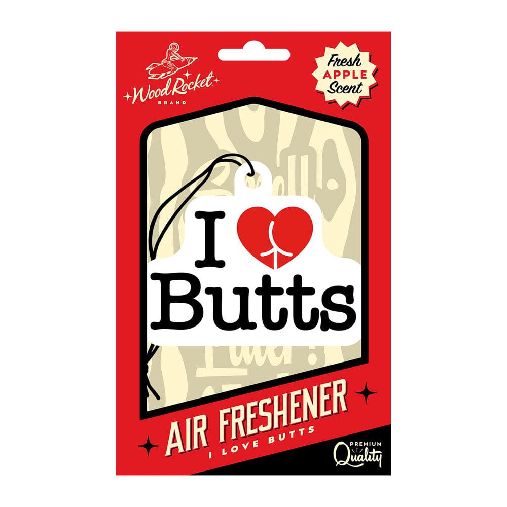 Wood Rocket Brand Novelty Air Freshener with I Love Butts Design and Fresh Apple Scent