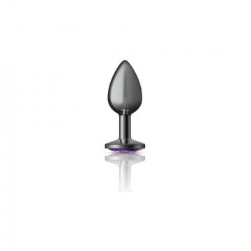 Alluring Gunmetal Grey and Purple Gemstone - Adorned Cheeky Charms Metal Butt Plug for Anal Pleasure
