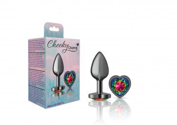 Cheeky Charms Glamorous Gunmetal Gray Rainbow Heart Gem - Decorated Metal Butt Plug for Anal Play