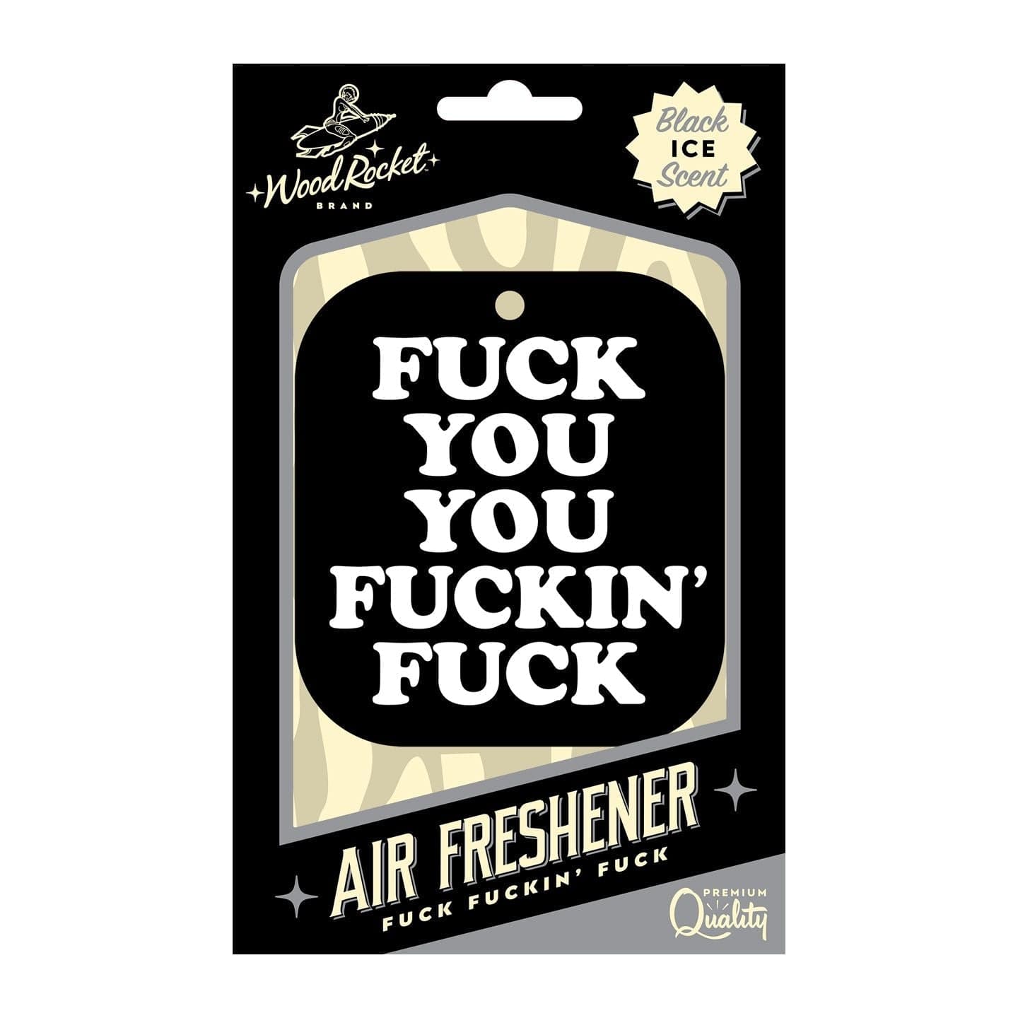 Wood Rocket Humorous Black Ice Air Freshener with Bold Design