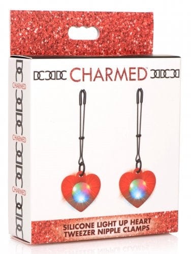Stylish Adjustable Black Silicone Light-Up Heart Tweezer Nipple Clamps