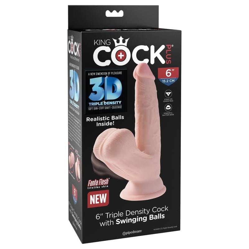 Pipedream Products' Premium King Cock Plus 6 Triple - Density Realistic Dildo With Swingable Testicles