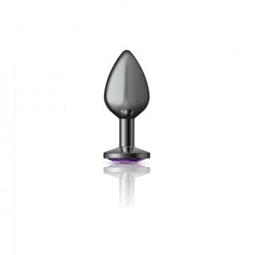 Alluring Gunmetal Grey and Purple Gemstone - Adorned Cheeky Charms Metal Butt Plug for Anal Pleasure