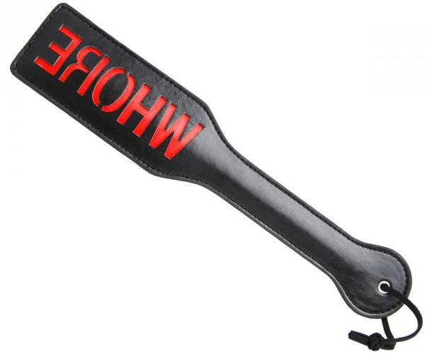 XR Brands Provocative Whore Imprint Leather Spanking Paddle for BDSM Play