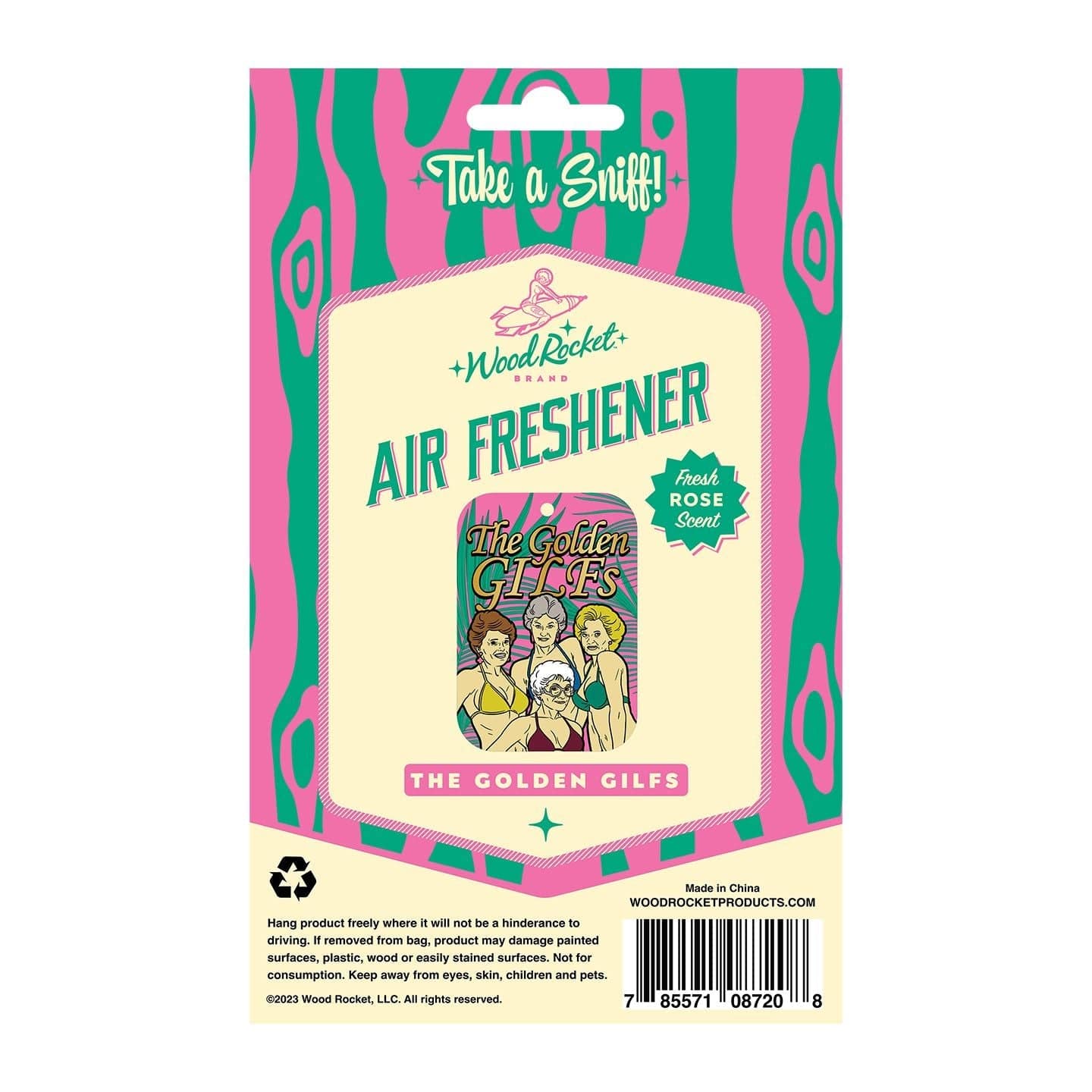 Wood Rocket Golden GILFs Playful Cardboard Air Freshener with Fresh Rose Scent