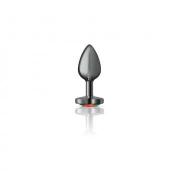 Cheeky Charms Glamorous Gunmetal Gray Rainbow Heart Gem - Decorated Metal Butt Plug for Anal Play