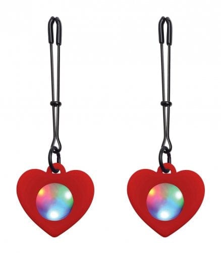 Stylish Adjustable Black Silicone Light-Up Heart Tweezer Nipple Clamps