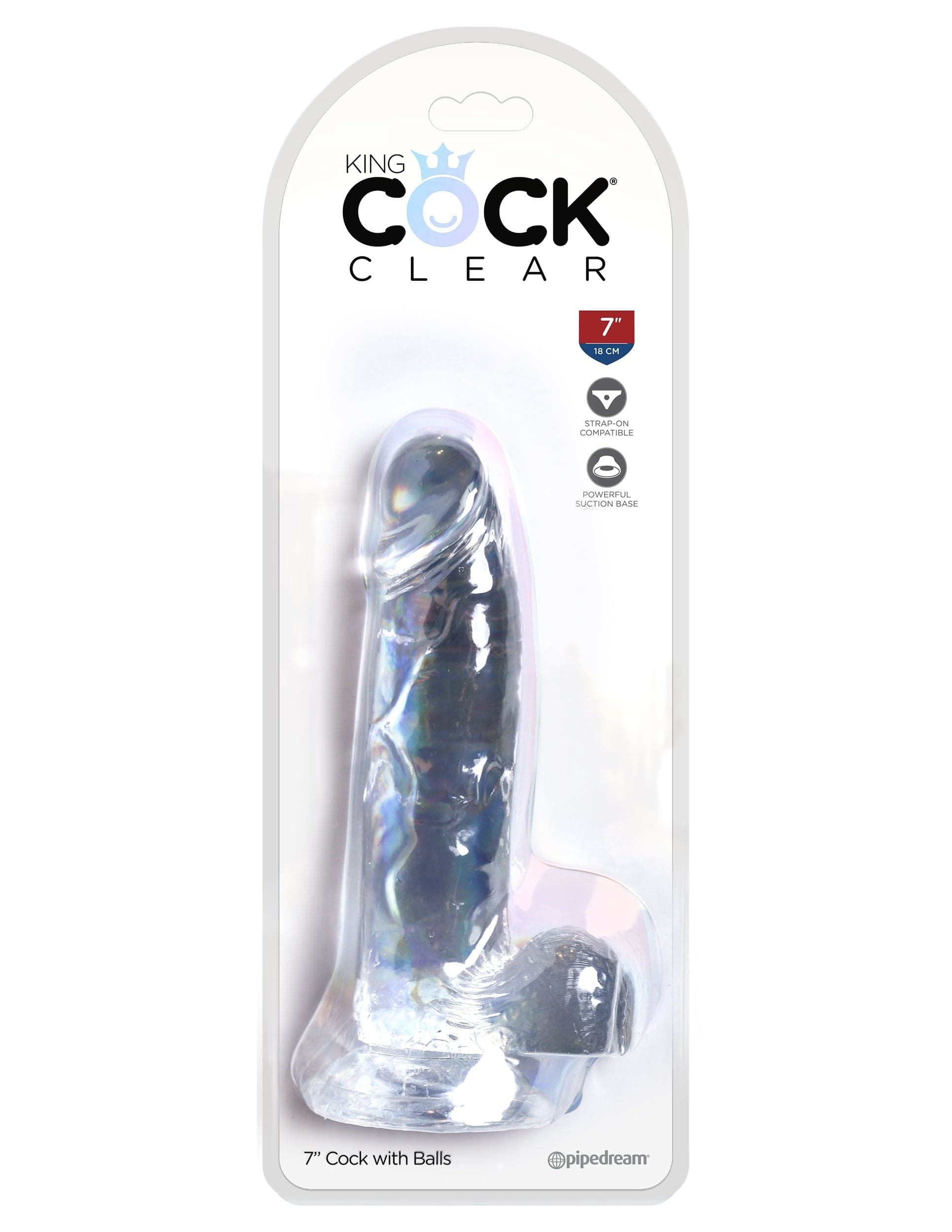 Pipedream Products Transparent 7-Inch King Cock Dildo with Balls for Enhanced Pleasure