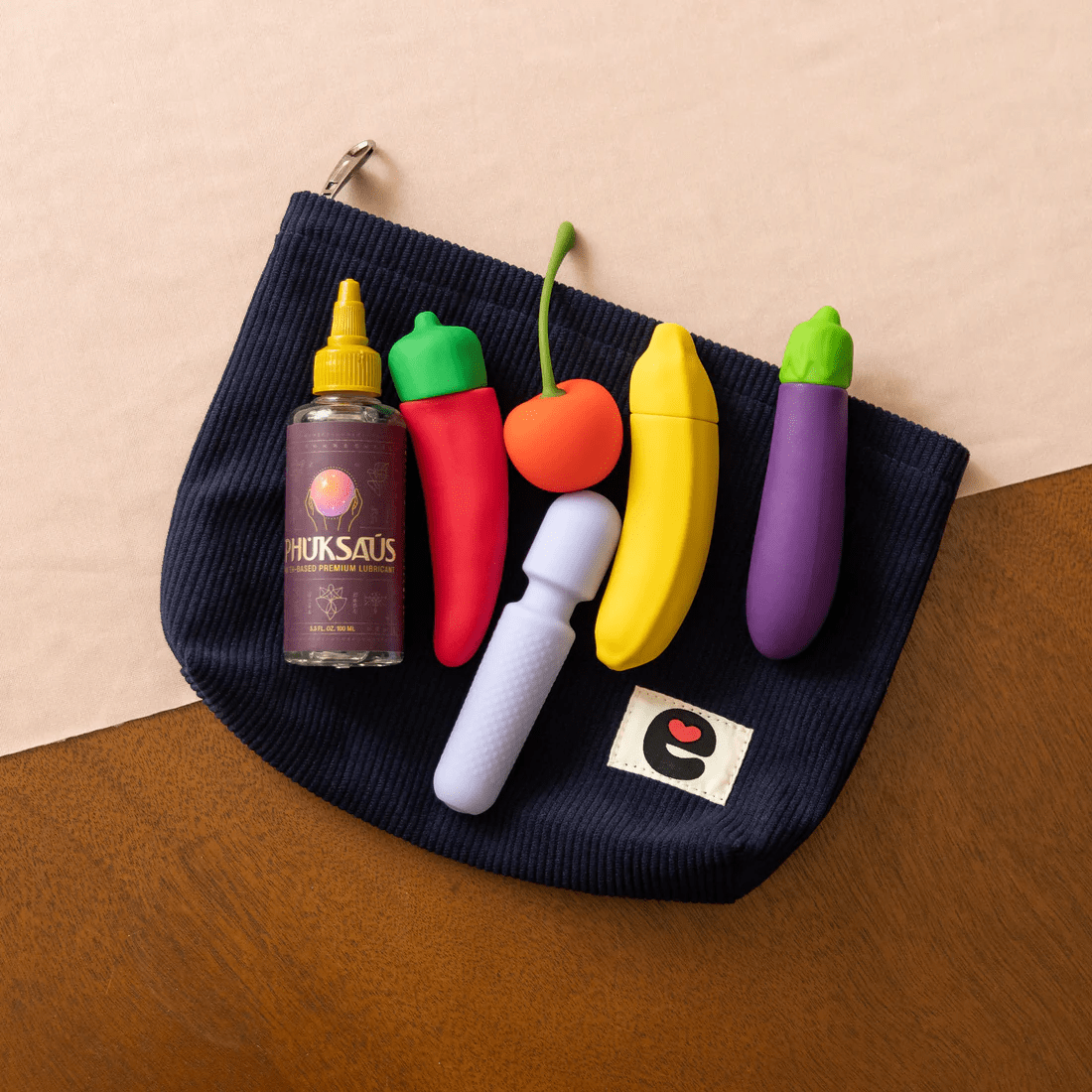 Stylish Midnight Blue Corduroy Emojibator Intimate Pleasure Storage Pouch