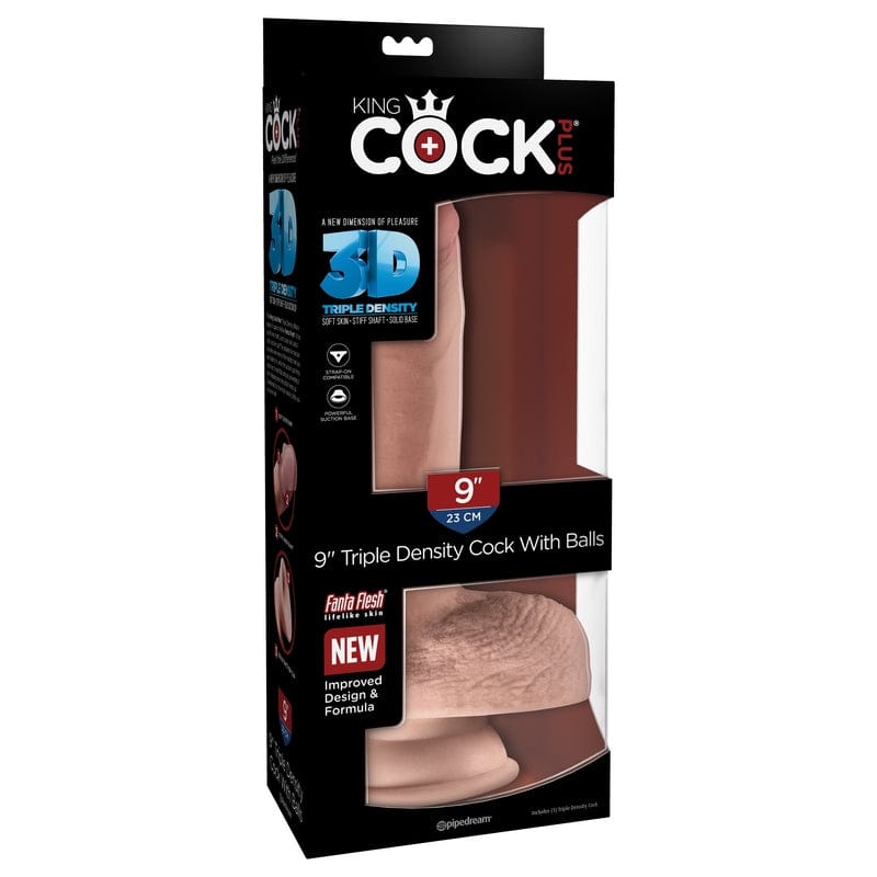 Pipedream Products Beige King Cock Plus 9-Inch Triple Density Artificial Penis with Balls