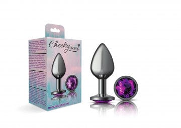 Alluring Gunmetal Grey and Purple Gemstone - Adorned Cheeky Charms Metal Butt Plug for Anal Pleasure