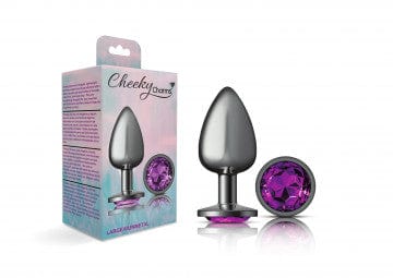 Alluring Gunmetal Grey and Purple Gemstone - Adorned Cheeky Charms Metal Butt Plug for Anal Pleasure