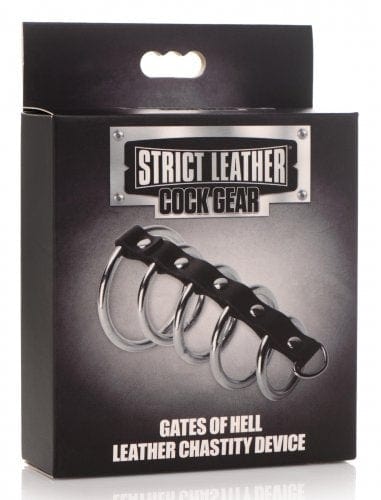 Hell Gates Style Strict Leather Male Chastity Device with Reinforced Metal Spine Cock Ring