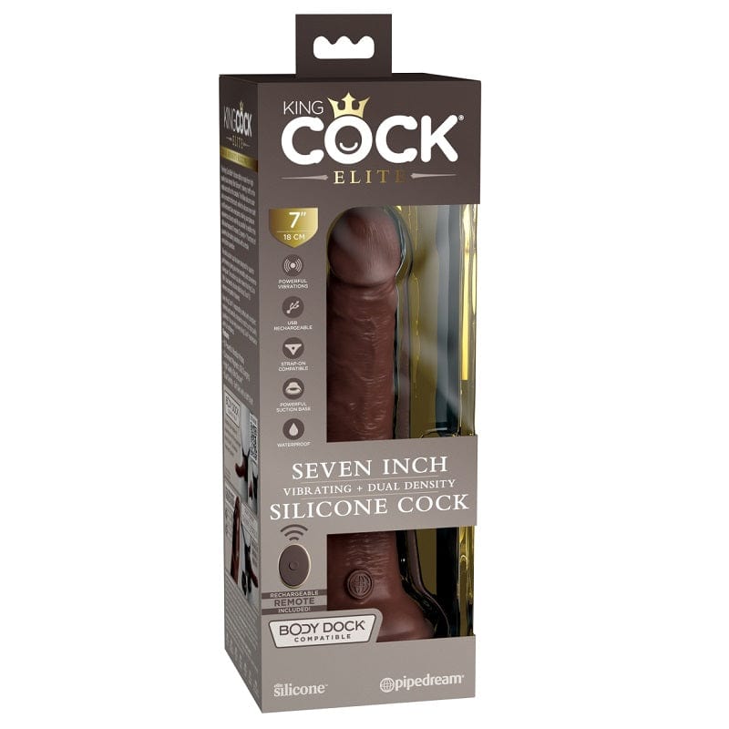 Pipedream King Cock Elite 7-Inch Brown Vibrating Silicone Dildo