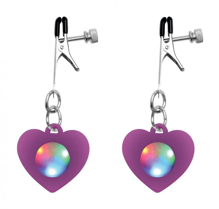 Enchanted Silicone Illuminated Heart-Shaped Nipple Clamps for Bedroom Fun