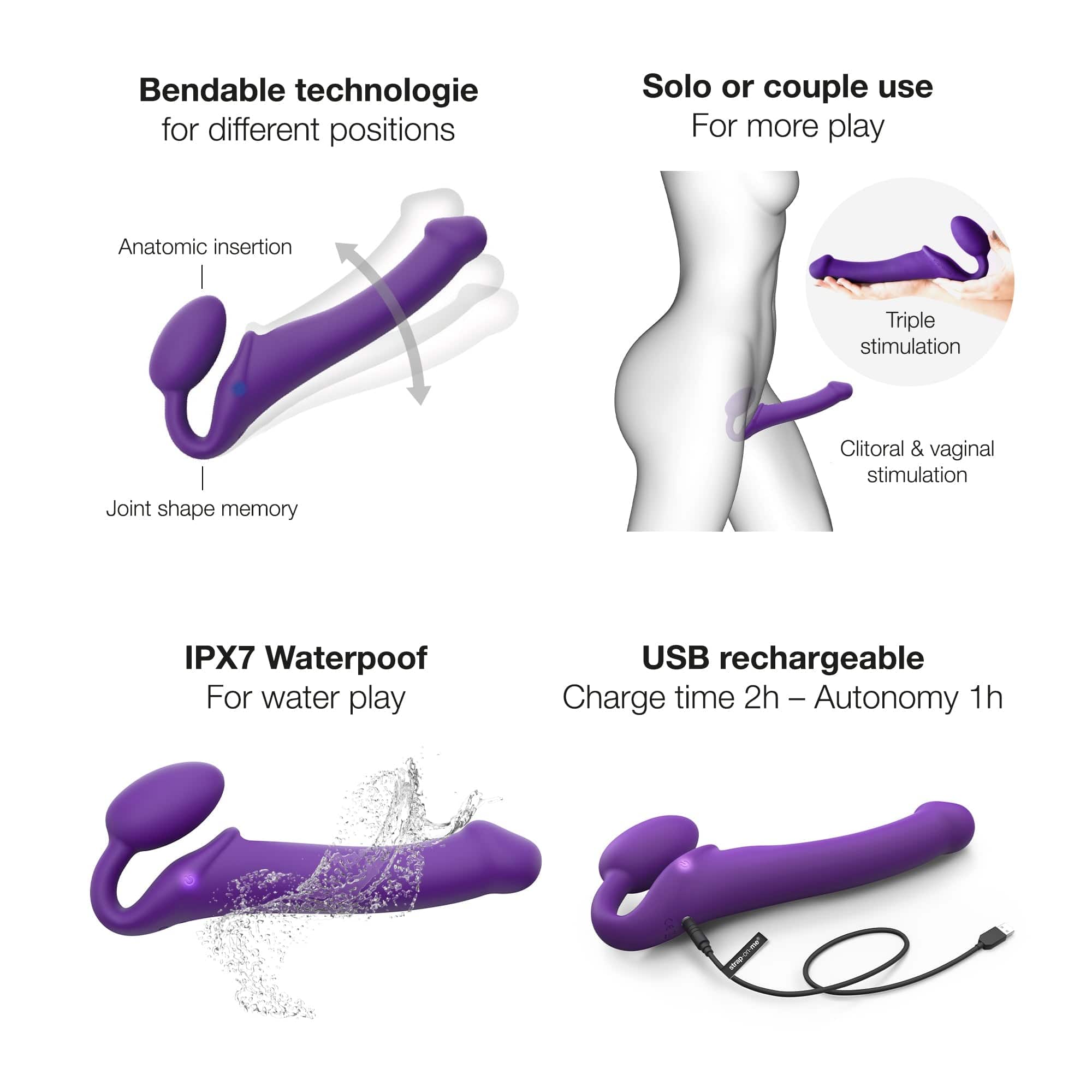 Large-Sized Bendable and Vibrating Strap-On for Couples by Strap On Me