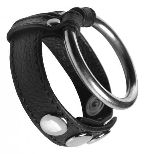 Adjustable Leather and Steel Cock and Ball Ring for Intense Pleasure