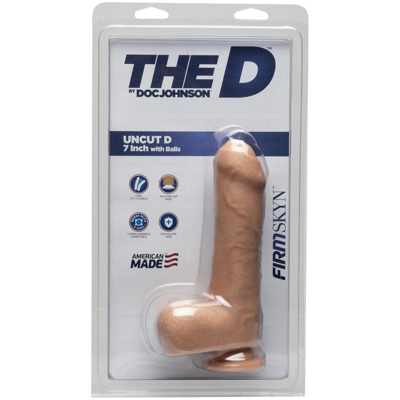 Doc Johnson The D Vanilla Flavored 7-Inch Uncircumcised Dildo with Balls