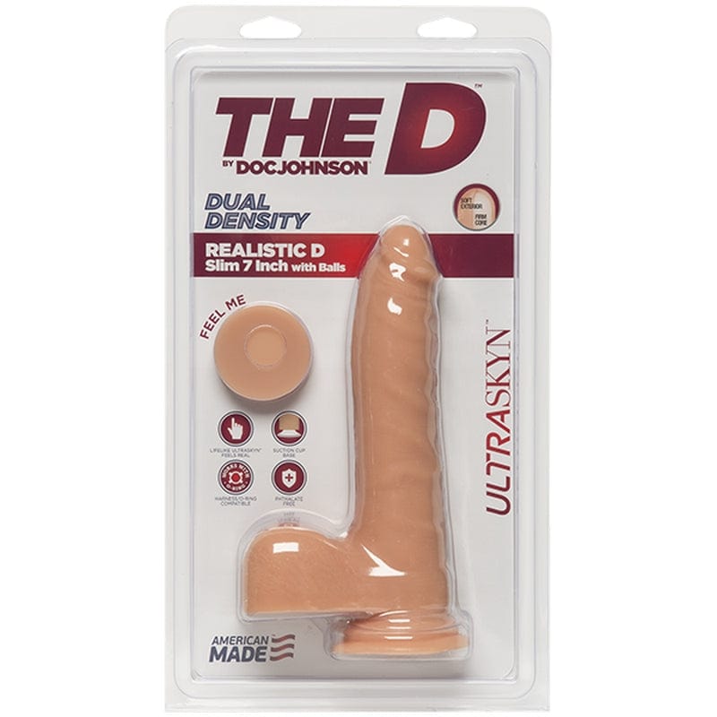 Doc Johnson The D Realistic UltraSkyn Slim 7 - Inch Dildo with Balls in Vanilla Flavor for Intimate Pleasure