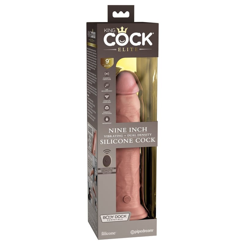 Pipedream King Cock Elite 9-Inch Vibrating Silicone Realistic Cock with Light
