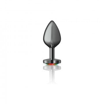 Cheeky Charms Glamorous Gunmetal Gray Rainbow Heart Gem - Decorated Metal Butt Plug for Anal Play