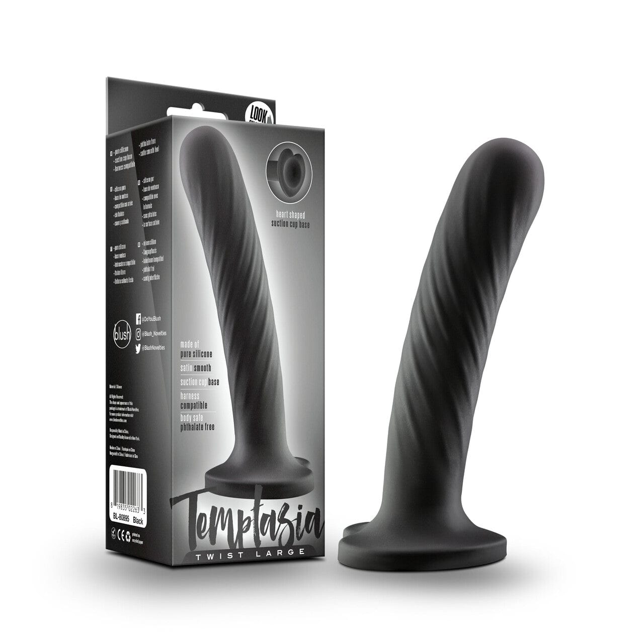 Large Blush Temptasia Swirling Texture Dildo with Heart - Shaped Suction Cup Base