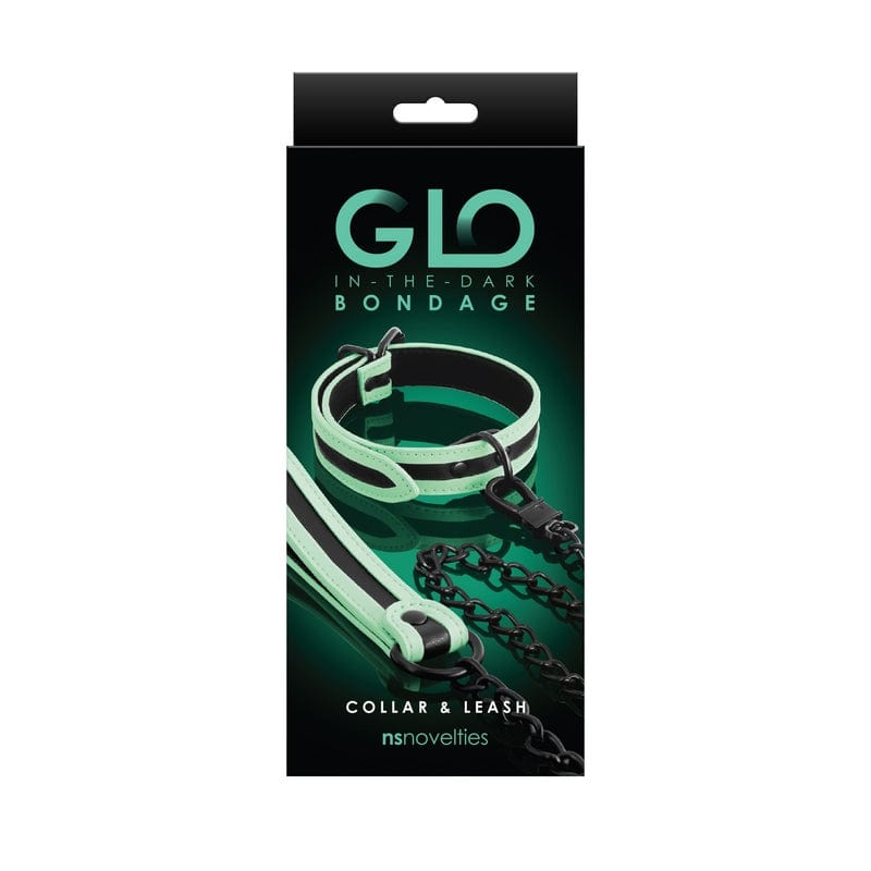 NS Novelties GLO Green Bondage Collar and Leash Set for Fetish Enthusiasts