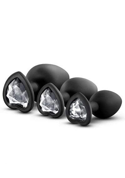 Luxurious Blush Black Anal Training Kit with Sparkling White Gemstone Bling Plugs for Beginners and Experts