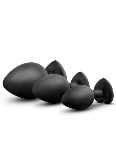 Luxurious Blush Black Anal Training Kit with Stunning Red Gemstone Bling Plugs