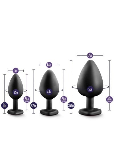 Luxurious Blush Black Anal Training Kit with Stunning Red Gemstone Bling Plugs