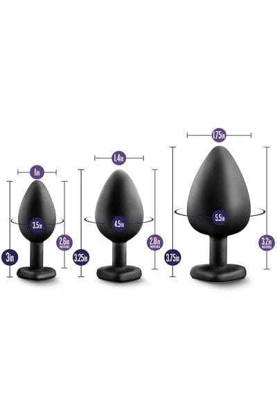 Luxurious Blush Black Anal Training Kit with Sparkling White Gemstone Bling Plugs for Beginners and Experts