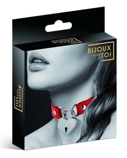 Bijoux Pour Toi Red Heart Padlock Style Choker Necklace for Women