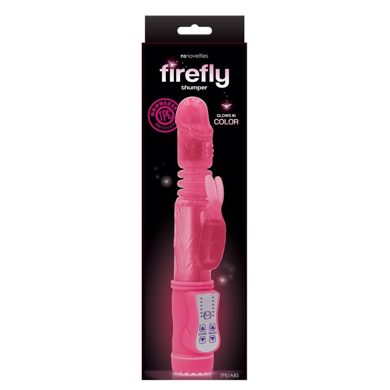 Pink NS Novelties Firefly Thumper - Glow-in-Dark Thrusting Rabbit Vibrator