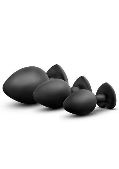 Luxurious Blush Black Anal Training Kit with Sparkling White Gemstone Bling Plugs for Beginners and Experts